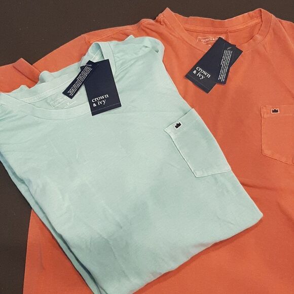 Crown & Ivy Spice Rust Cotton and Green Cast Tee Shirts Bundle of 2 - Picture 1 of 8